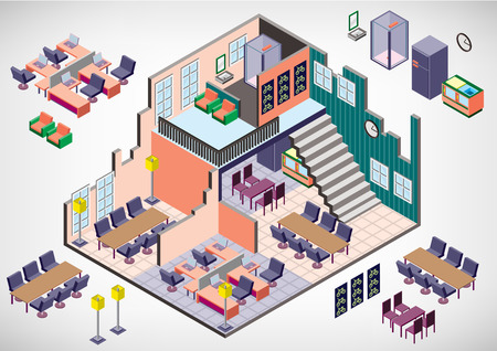 アイソメ図に情報グラフィック インテリア ルームのコンセプトのイラストのイラスト素材 ベクタ Image