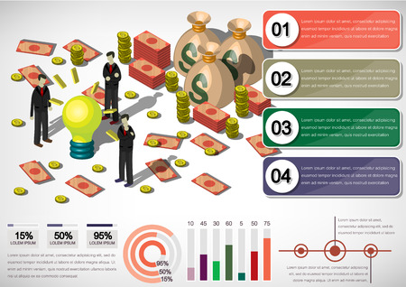 Bag of gold coins: illustration of info graphic money equipment concept in isometric 3D graphic