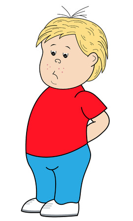 Sad child cartoon character looking down at the floor. Stock Photo