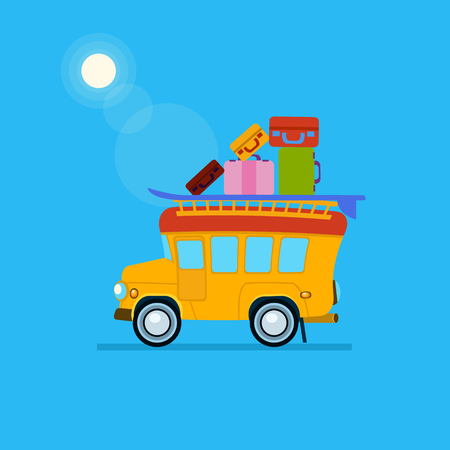 荷物のヒープを持つ黄色の車の側面図です かわいいベクター イラストのイラスト素材 ベクタ Image 荷物のヒープを持つ黄色の車の側面図です かわいいベクター イラストのイラスト素材 ベクタ Image