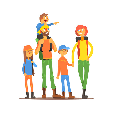 白い背景の簡単な漫画のスタイル 5 出張プリミティブ フラット ベクトル図面の家族 のイラスト素材 ベクタ Image