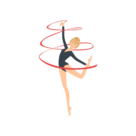 プロの新体操リボン装置を持つ要素を実行する黒い長袖レオタードのスポーツウーマン 女性の競争プログラム体操パフォーマンス漫画イラスト のイラスト素材 ベクタ Image プロの新体操リボン装置を持つ要素を実行する黒い長袖レオタードのスポーツウーマン 女性の競争プログラム体操パフォーマンス漫画イラスト のイラスト素材 ベクタ Image