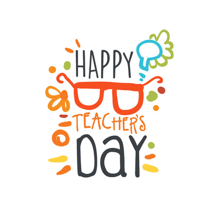 다시 학교 로고 그래픽 템플릿을 행복 한 교사 하루 레이블 스톡 콘텐츠 - 81069993