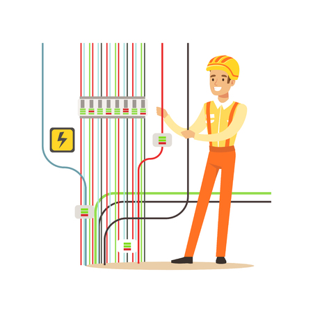 電気工事電気工事を行う電気男電気電柱に取り組んでベクトル イラストのイラスト素材 ベクタ Image 81383583