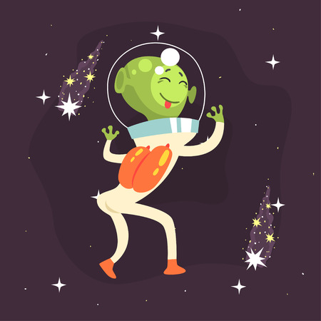 外国人の漫画のキャラクター 夜空の下でエイリアン イラスト愛宇宙人のイラスト素材 ベクタ Image