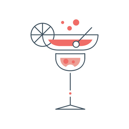 マルガリータとカクテルグラスの線形アイコン アルコール飲料のコンセプト ベクトルイラスト は 白い背景に分離されています ビーチサマーパーティーのアイコン ラベルやポスターのためのグラフィックデザイン要素 のイラスト素材 ベクタ Image