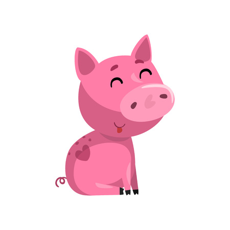 Porcelet De Bebe Drole De Bande Dessinee Rose Souriant Mignon Petit Vecteur De Personnage De Cochon Illustration Sur Fond Blanc Clip Art Libres De Droits Vecteurs Et Illustration Image