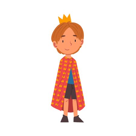 Girl wearing prince costume, cute kid playing dress up game cartoon vector illustration Stock Photo