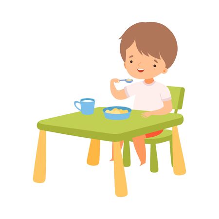 Niño Comiendo En Su Propia Ilustración Vectorial Ilustraciones svg, vectoriales, clip art vectorizado libre de derechos. Image 134315720