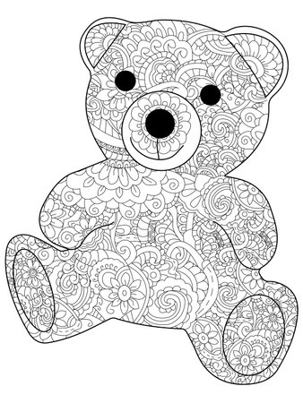 ぬいぐるみ熊大人ラスター図の塗り絵。大人のための着色抗
