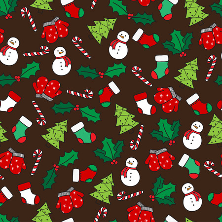 cartoon christmas seamless pattern with stockings mittens candy christmas mitten pattern