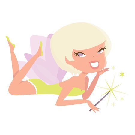 彼女の隣に魔法のランプを持つ彼女の前に横たわってかわいいレトロな魔神女の子の漫画のベクトル イラスト のイラスト素材 ベクタ Image