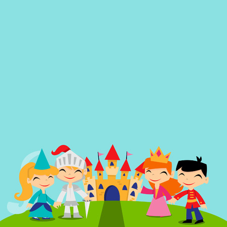 かわいいレトロな魔法のおとぎ話の王国コピー スペース背景の漫画イラスト のイラスト素材 ベクタ Image