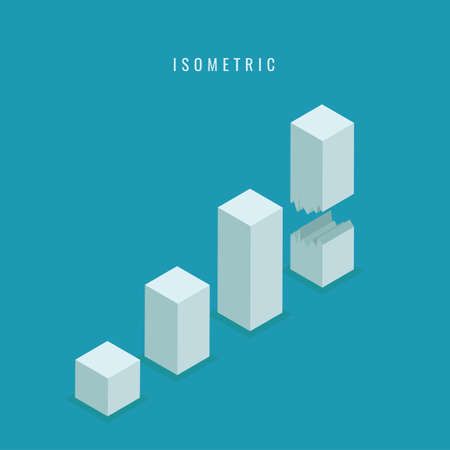 等 尺 性 アイコン 棒グラフ ユニークな赤い感嘆符は 青い背景に多くの灰色の立方体から際立っています リーダーシップ 成功 危険の概念 ベクトル イラストのイラスト素材 ベクタ Image