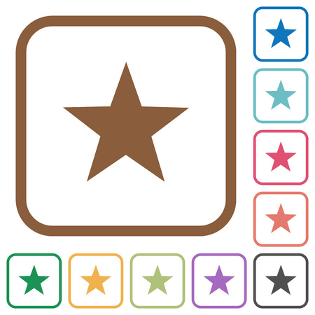 Favorite simple icons in color rounded square frames on white background
