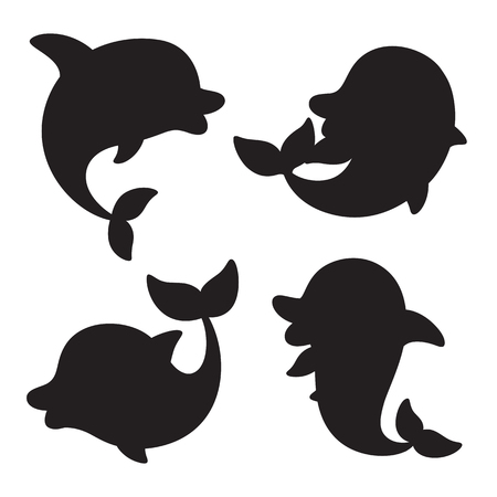 cartoon dolphin silhouettes isolated on the white background