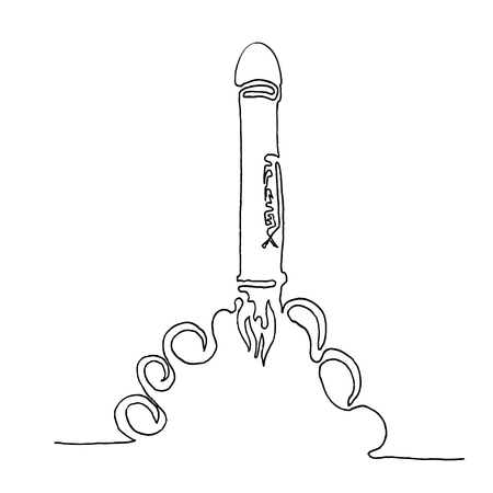 continuous one line drawing spacecraft launch space exploration