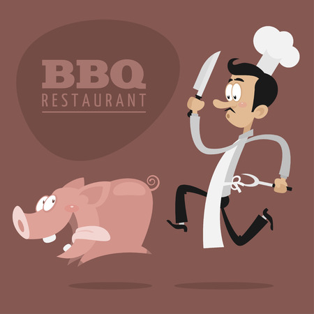 grilled pork: Nhà hàng BBQ khái niệm đầu bếp chạy lợn Hình minh hoạ