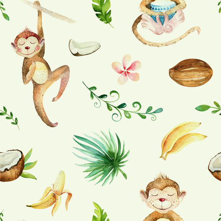 8x12 FT Sloth Vinyl Photography Backdrop,Cute Babies in Tropical Nature Theme Exotic Palm Tree Leaves Nursery Aloha Background for Baby Birthday Party Wedding Graduation Home Decoration
