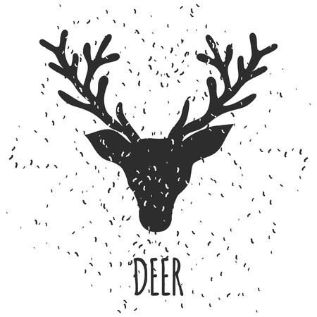 christmas and new year hand drawn greeting card with dark sketch christmas reindeer head silhouette