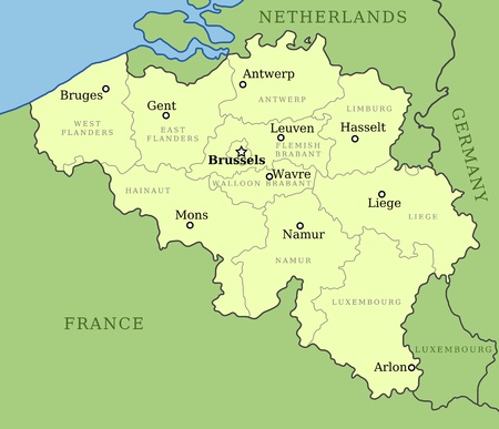 belgium map with administrative division into provinces brussels is the capital city other cities