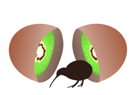 行では 1 つのキウイ フルーツ彼飛べない体 ニュージーランドのシンボルを形成の 3 つの小さなキウイ鳥 のイラスト素材 ベクタ Image 行では 1 つのキウイ フルーツ彼飛べない体 ニュージーランドのシンボルを形成の 3 つの小さなキウイ鳥 のイラスト素材 ベクタ Image