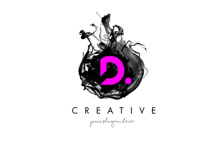 D Letter Logo Design With Ink Cloud Flowing Texture And Purple Colors