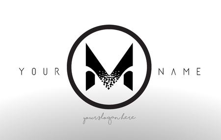 M Logo Letter With Digital Pixel Tech Design Vector And Black Circle Modern Look Illustration