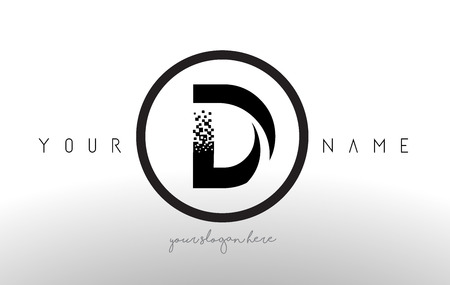 D Logo Letter With Digital Pixel Tech Design Vector And Black Circle Modern Look Illustration