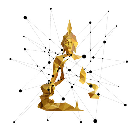 仏像多面体とカラフルな線 分子 宗教と信仰 イラストやデザインのコンセプト のイラスト素材 ベクタ Image