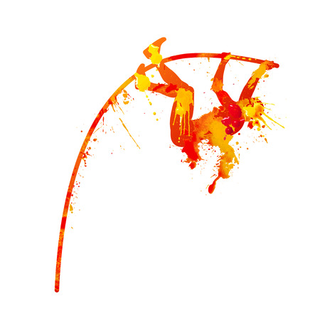 Pole vault. orange watercolor splash paint Stock Photo