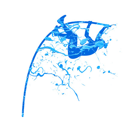 Pole vault. blue splash paint illustration Stock Photo
