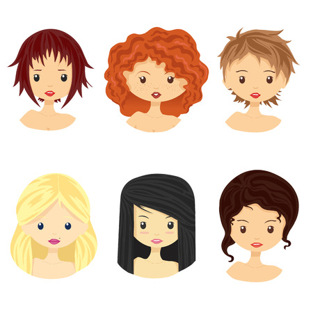 かわいい漫画黒自然なヘアスタイルと伸ばした髪の女の子 かなりアフリカ系アメリカ人の女性の顔はベクトル イラスト セットです のイラスト素材 ベクタ Image