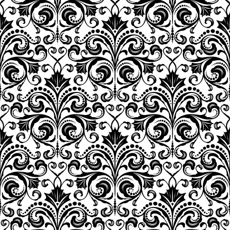 黒と白のシームレスなダマスク織壁紙パターン のイラスト素材 ベクタ Image