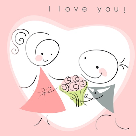 バレンタイン カップル 女性と緑色の背景で心のローズと男性 バレンタイン カードのベクトル イラストのイラスト素材 ベクタ Image 11595921