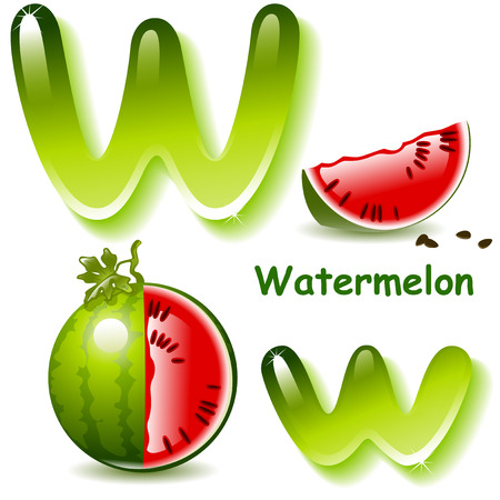 アルファベット 英語の大文字 大文字の W は スイカ ジュースの様式化された色 スイカと小葉 ベクトル図 のイラスト素材 ベクタ Image アルファベット 英語の大文字 大文字の W は スイカ ジュースの様式化された色 スイカと小葉 ベクトル図 のイラスト素材 ベクタ Image