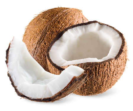 coconut: Dừa với nửa và mảnh cô lập trên trắng