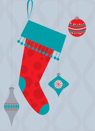 vector vector illustration of a retro christmas stocking and ornaments - Vintage Christmas Stockings vector vector illustration of a retro christmas stocking and ornaments - Vintage Christmas Stockings
