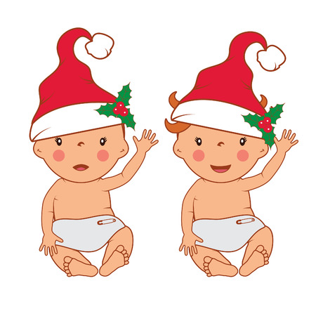 面白い笑顔のサンタさんの帽子の小さな赤ちゃんのイラスト ベクトル のイラスト素材 ベクタ Image
