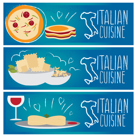 Set of banners for theme italian cuisine with different tastes flat design vector illustration