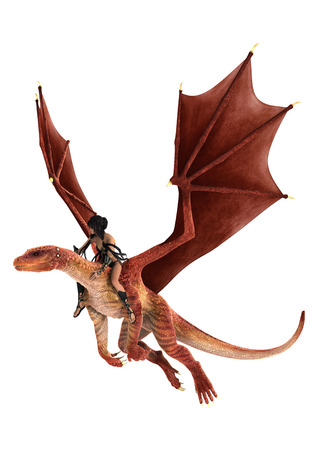 白い背景で隔離赤いドラゴンに飛んで美しいドラゴン レディのデジタル 3 D レンダリングします の写真素材 画像素材 Image