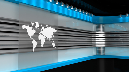 テレビ スタジオ テレビ番組の背景 壁にテレビ ニュース スタジオ すべて緑画面またはクロマ キーのビデオや写真の生産に最適な背景 3 D レンダリング の写真素材 画像素材 Image