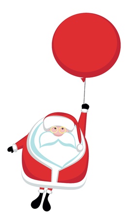 Cartoon santa flying on red balloon
