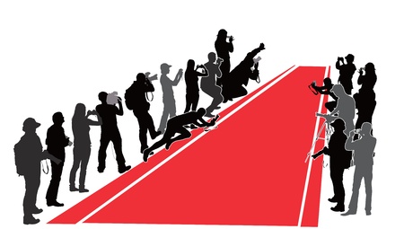 group of people with camera near red carpet silhouettes vector