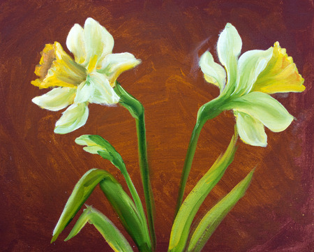 Narcissus oil painting on canvas. Фото со стока