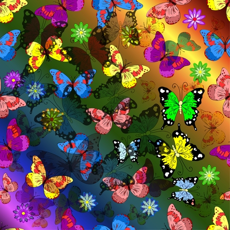ヴィンテージやレトロなスタイルにカラフルな蝶の飛翔とスタイリッシュな背景のシームレスなパターン 明るいおしゃれな色とりどりの壁紙 のイラスト素材 ベクタ Image ヴィンテージやレトロなスタイルにカラフルな蝶の飛翔とスタイリッシュな背景のシームレスなパターン 明るいおしゃれな色とりどりの壁紙 のイラスト素材 ベクタ Image