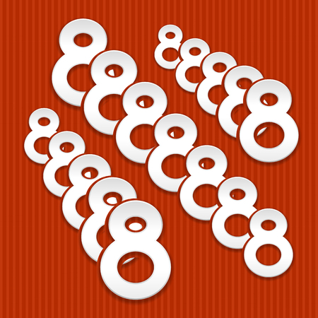 wallpaper International Women s Day: Womens day pattern. Eight number white silhouette groups on striped red background. Vector.