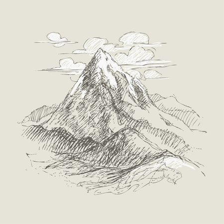 鉛筆は、山の峰をスケッチします。のイラスト素材・ベクター Image