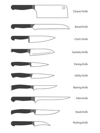 Collection of kitchen knives. vector illustration isolated illustration on white background Vector Illustration