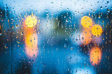 rain drops on window peaceful evening or night at home when stock